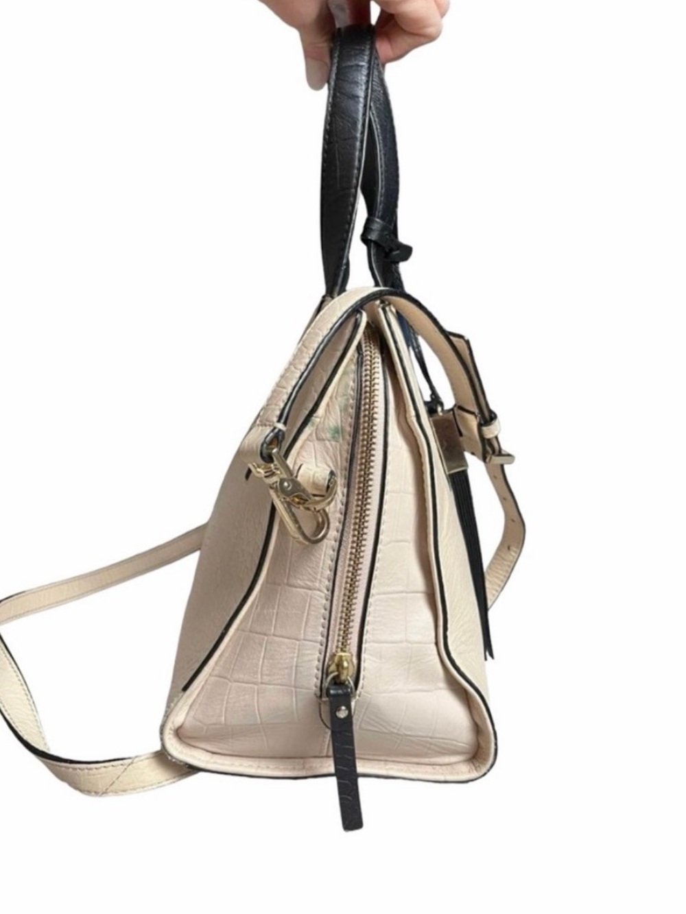 kate spade Cream and Black Croc-Embossed Leather Shoulder Bag - Picture 6 of 10